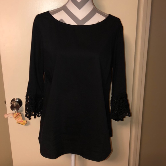 grand & greene Tops - Black Top with Lace at the end of sleeves